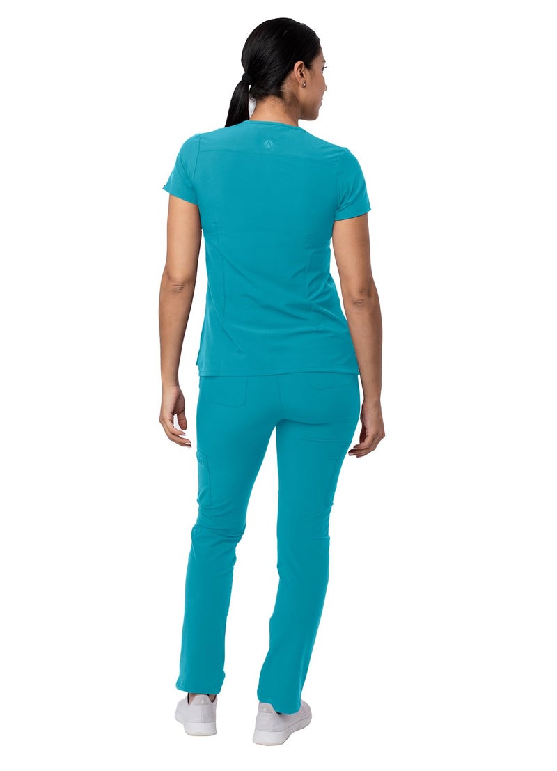 Adar Uniforms Adar Addition Scrubs Set for Women - Stretch V-Neck Scrub Top & Skinny Cargo Scrub Pants, 10 Pockets - A9200 - Teal Blue - L - Image 2